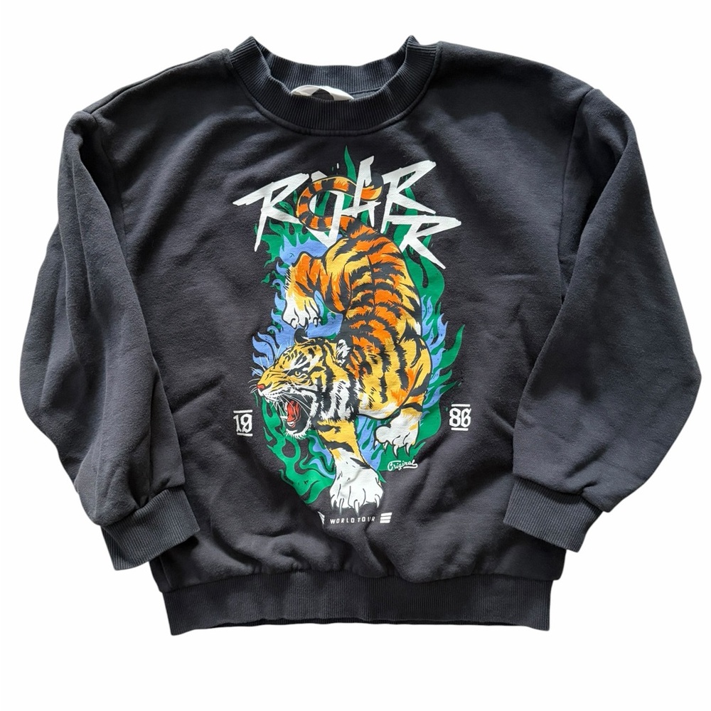 H&M Unisex Charcoal Graphic Tiger Sweatshirt